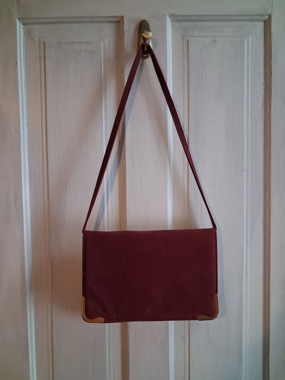 Classic Burgundy Shoulder Bag with Gold Corner Detail